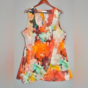 Calvin Klein Colorful Watercolor Floral Tiered Blouse Top